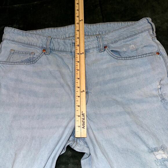 & Denim Loose & Baggy Fit Jeans Womens 14 Blue Denim Cotton Mid Waist Frayed Hem - Picture 4 of 9